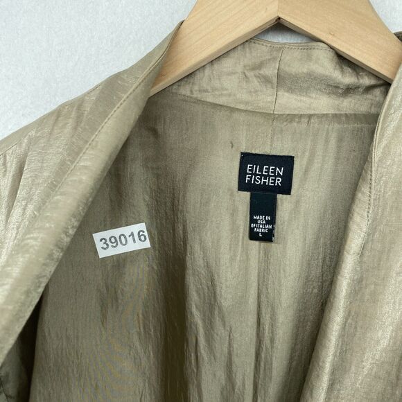 EILEEN FISHER Blazer L Linen Nylon Sparkle Shine Open Front Long Sleeve Beige - Picture 12 of 14